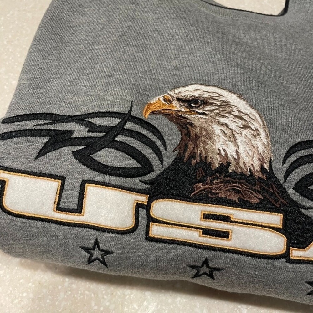 CROFT & BARROW Sweatshirt Men's Large Gray Crew USA‎ Eagle Embroidered Patriotic